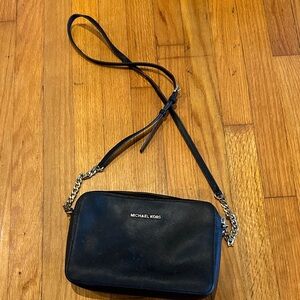 Michael Kors Black Leather Crossbody with Chain Detail